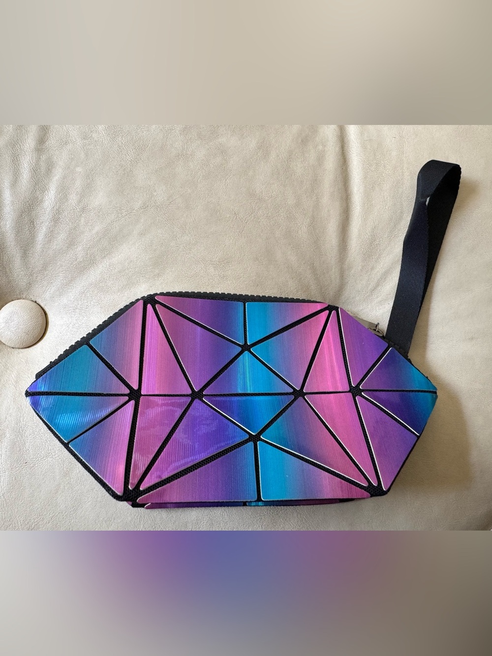 Holographic Geometric Crossbody Clutch in Pink & Blue